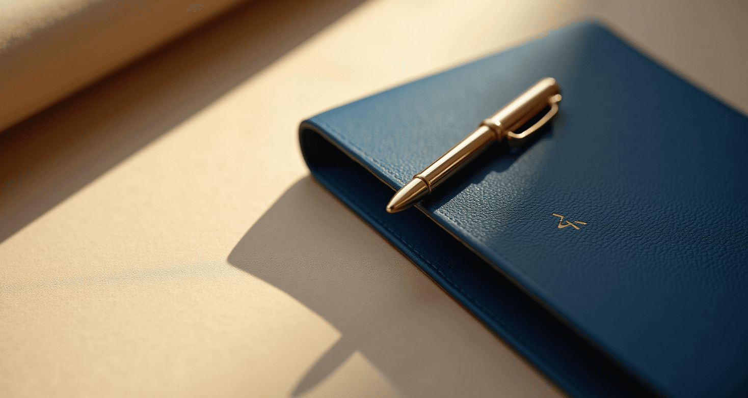 Stylo et carnet, symbole d'un accompagnement patrimonial sur-mesure